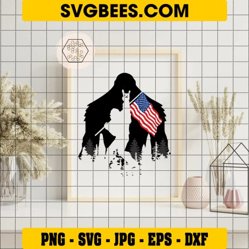 Warning Neanderthal Thinking Svg, Bigfoot American Flag Svg on Frame