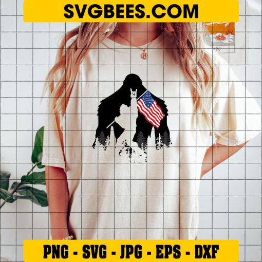 Warning Neanderthal Thinking Svg, Bigfoot American Flag Svg on Shirt