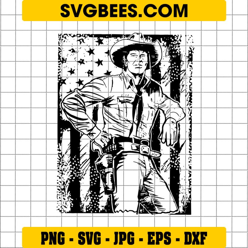 Wild West Gunslinger Svg, Cowboy American Flag Svg, Pistol Svg