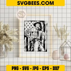 Wild West Gunslinger Svg, Cowboy American Flag Svg, Pistol Svg on Frame