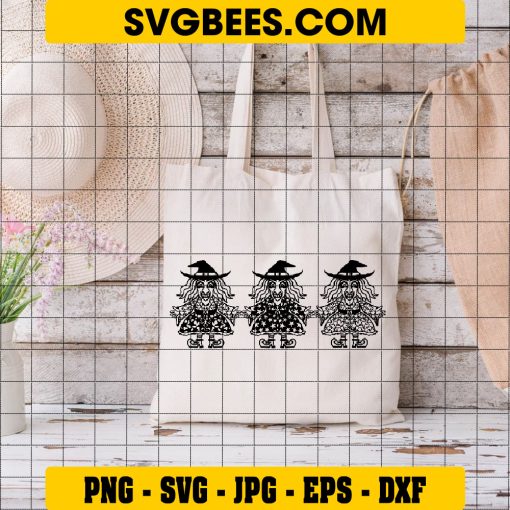 Witch Mandala Svg, Halloween Mandala Svg, Scary Witch Svg on Bag