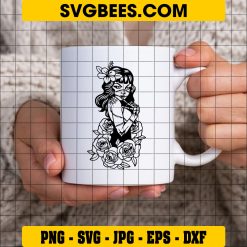 Zombie Girl Svg, Zombie Halloween Svg, Sugar Skull Svg on Cup