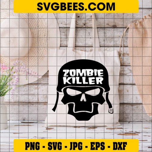 Zombie Killer Army Helmet SVG Cut File For Silhouette Cricut on Bag