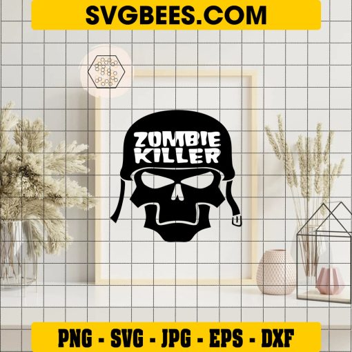 Zombie Killer Army Helmet SVG Cut File For Silhouette Cricut on Frame