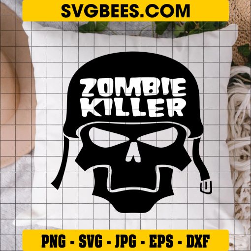 Zombie Killer Army Helmet SVG Cut File For Silhouette Cricut on Pillow
