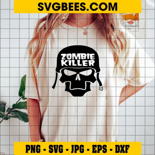 Zombie Killer Army Helmet SVG Cut File For Silhouette Cricut on Shirt