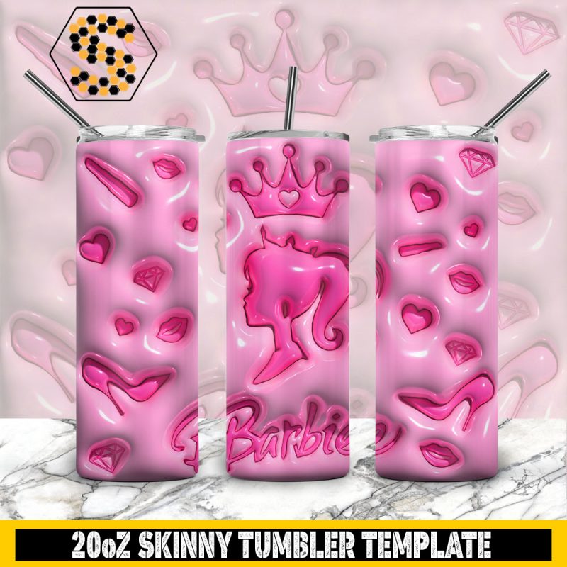 3D Barbie Inflated Tumbler Wrap, Barbie 20oz Skinny Tumbler Design, 3D Tumbler Wrap