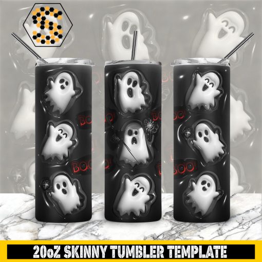 3D Halloween Boo Ghost Inflated Tumbler Wrap, Boo Halloween 20oz Skinny Tumbler Design, 3D Tumbler Wrap