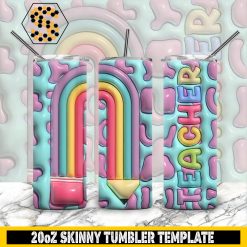 3D Inflated Teacher Tumbler Wrap, 3D Teacher Rainbow Mug Puffy Tumbler Design Skinny Sublimation, 3D Inflated Leopard Tumbler Wrap 20oz png