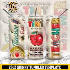 Inflated Teacher Tumbler Wrap Png, 3D Teacher Tumbler Design, 3D Rainbow Teacher Tumbler Png, Skinny Sublimation Design