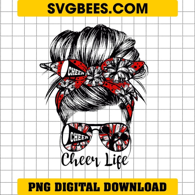 Momlife Cheer Life PNG Sublimation, Messy Bun Hair PNG, Cheer Life PNG