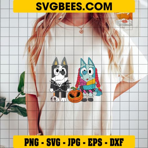Bluey Jack and Sally Skellington SVG, Bluey Bingo Nightmare Before Christmas SVG on Shirt