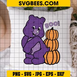 Boo Care Bear Halloween SVG, Bear Pumpkin Halloween SVG on Pillow