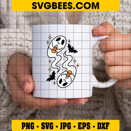 Candy Corn Ghosts SVG, Halloween Ghost Candy SVG on Cup