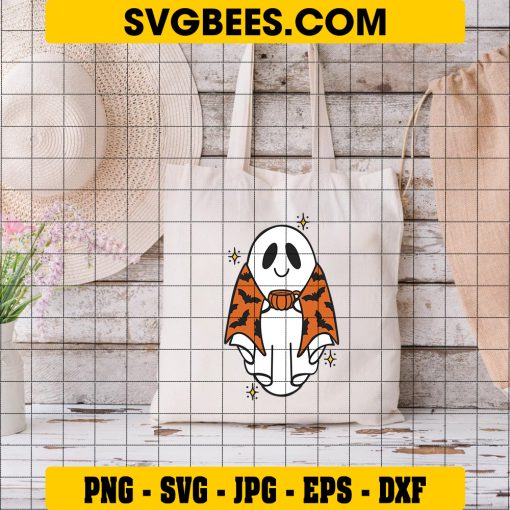 Chibi Ghost Bat Halloween SVG, Ghost Pumpkin Coffee SVG on Bag