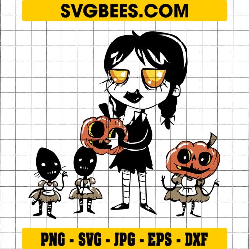 Chibi Wednesday Addams SVG, Halloween Wednesday SVG, Wednesday Pumpkins SVG