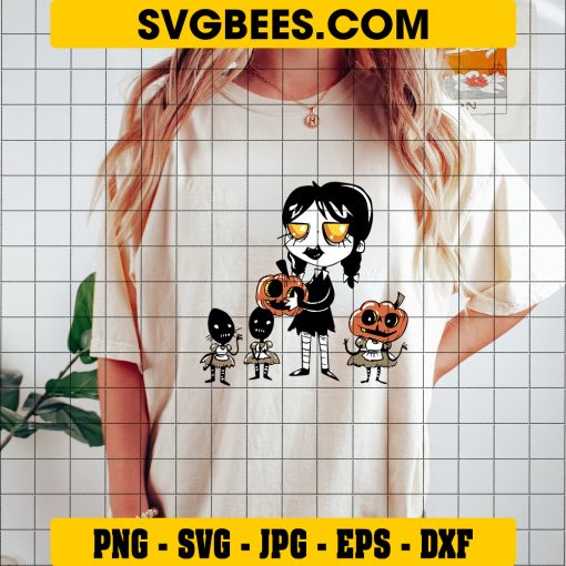 Chibi Wednesday Addams SVG, Halloween Wednesday SVG, Wednesday Pumpkins SVG on Shirt