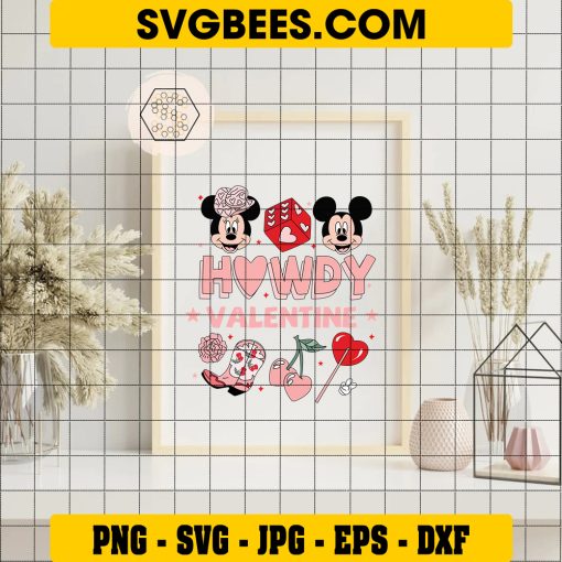 Disney Howdy Valentine SVG, Mickey and Minnie Western SVG on Frame
