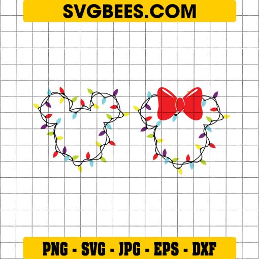 Disney Mouse Christmas Lights SVG, Mickey Minnie Mouse Merry Christmas SVG