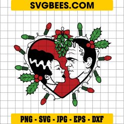 Frankenstein Love Christmas Light SVG, Zombies Girl Friends Christmas SVG