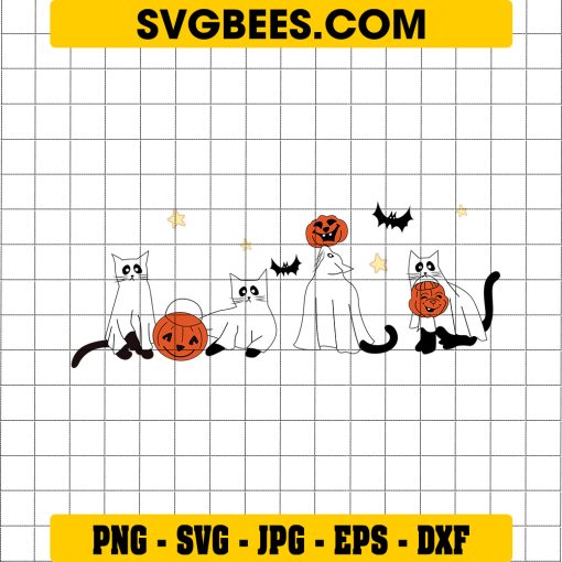 Ghost Cats Pumpkin Halloween SVG, Scary Halloween Black Cat SVG