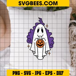 Ghost Pumpkin Spice Halloween SVG, Kawaii Ghost halloween SVG on Pillow