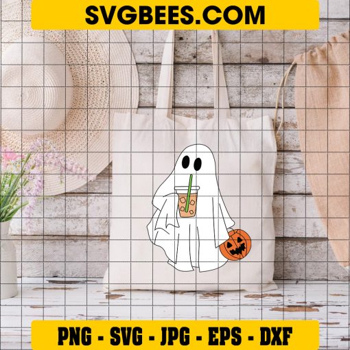 Ghost and Coffee Halloween, Halloween Ghost Pumpkin SVG on Bag
