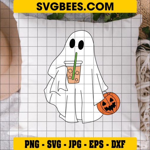 Ghost and Coffee Halloween, Halloween Ghost Pumpkin SVG on Pillow
