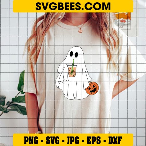 Ghost and Coffee Halloween, Halloween Ghost Pumpkin SVG on Shirt