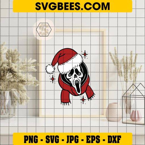 Ghostface Santa Christmas SVG, Ghost Scream Merry Christmas SVG on Frame