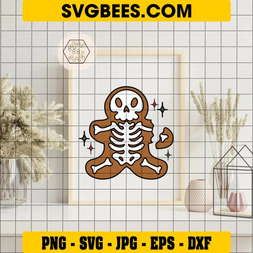 Gingerbread Skeleton Christmas SVG, Gingerbreadman Cookie SVG on Frame