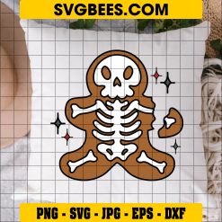 Gingerbread Skeleton Christmas SVG, Gingerbreadman Cookie SVG on Pillow