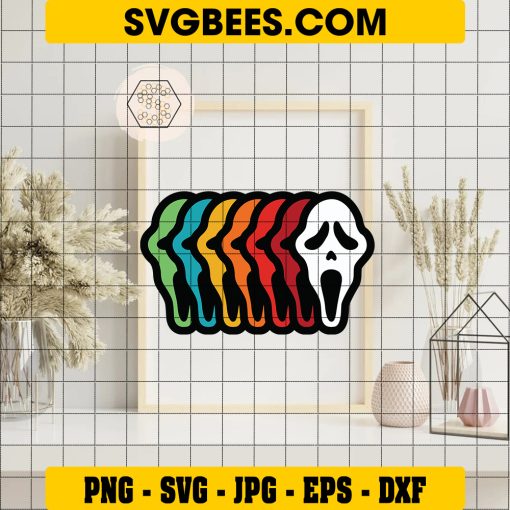 Halloween Coloful Ghostface SVG, Halloween Ghost SVG on Frame