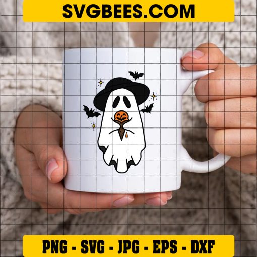 Halloween Hat Ghost SVG, Ghost Ice Cream Halloween SVG on Cup