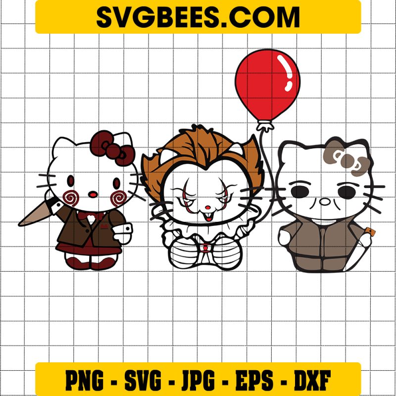 Halloween Hello Kitty Horror SVG, Hello Kitty Jason Pennywise Myers SVG
