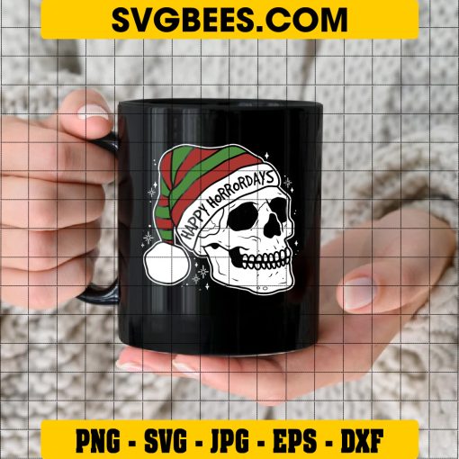 Happy Horror Days SVG, Skeleton Santa Hat Christmas SVG on Cup