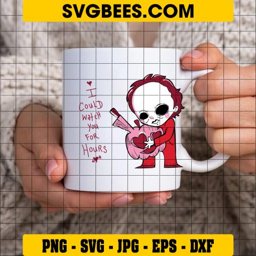 I Could Watch You For Hours SVG, Chibi Michael Myers SVG, Halloween Myers Pink SVG on Cup