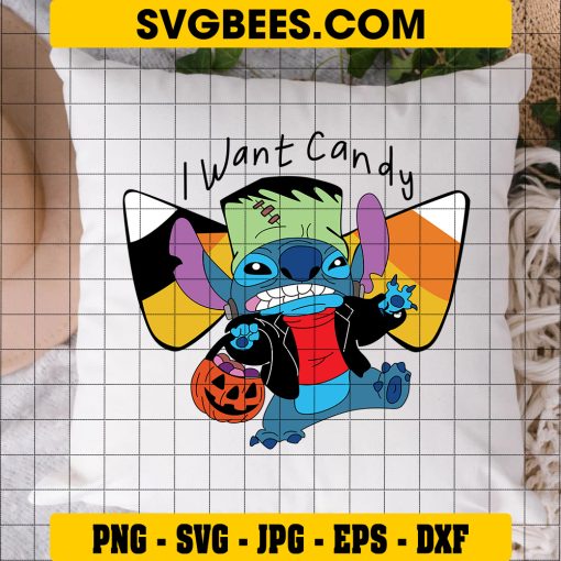 I Want Candy Halloween SVG, Disney Stitch Costume Halloween SVG on Pillow
