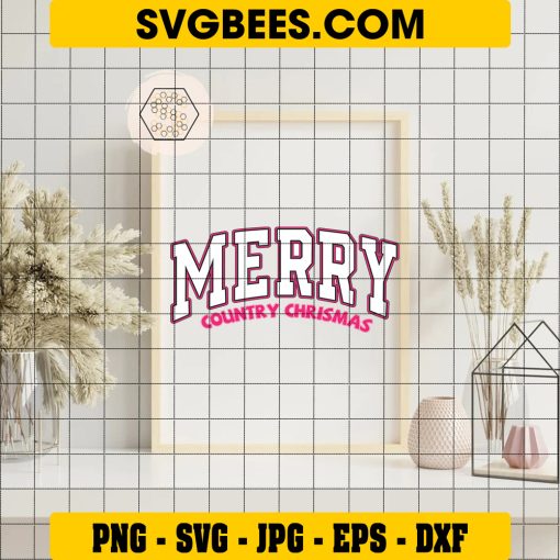 Merry Country Christmas SVG, Merry Christmas Pink SVG on Frame