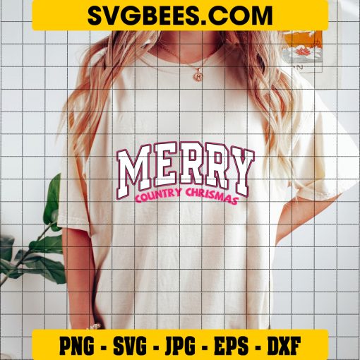 Merry Country Christmas SVG, Merry Christmas Pink SVG on Shirt