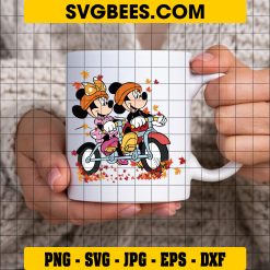 Mickey Minnie Bicycle Autumn Leaves SVG, Disney Mouse Autumn Fall SVG on Cup