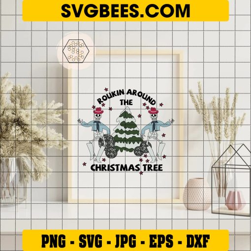 Roukin Around The Christmas Tree SVG, Dancing Skeleton Christmas SVG on Frame
