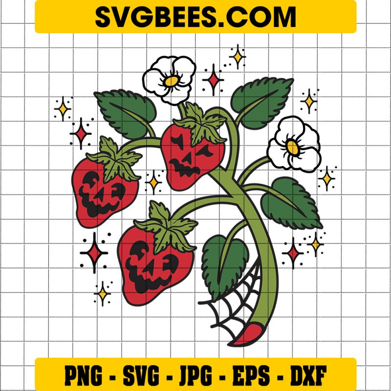 Spooky Strawberry SVG, Cute Strawberry Face Halloween SVG