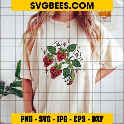 Spooky Strawberry SVG, Cute Strawberry Face Halloween SVG on Shirt