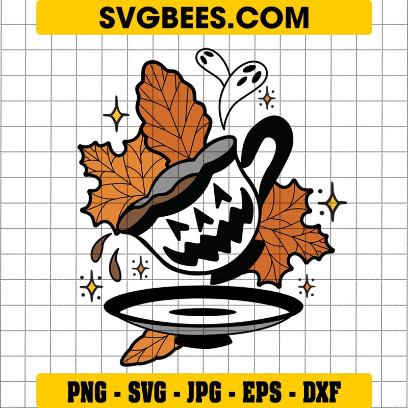 Spooky Teacup Halloween SVG, Halloween Coffee Leaves SVG