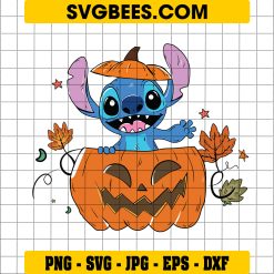 Stitch Pumpkin Halloween SVG, Disney Stitch Leaves Fall SVG
