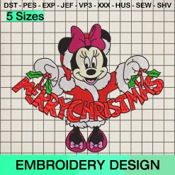 Baby Disney Minnie Mouse Merry Christmas Embroidery Design, Disney Merry Christmas Machine Embroidery Designs