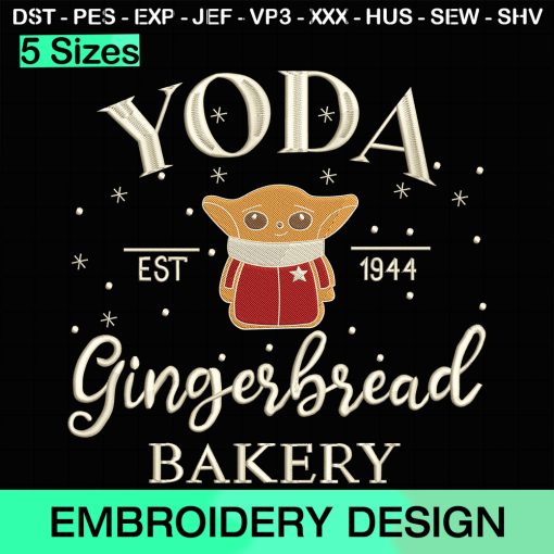 Baby Yoda Gingerbread Bakery Embroidery Design, Christmas Disney Yoda Machine Embroidery Designs