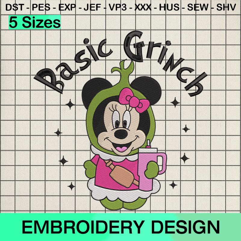 Basic Mickey Grinch Embroidery Design, Christmas Mickey Gricnh Machine Embroidery Designs