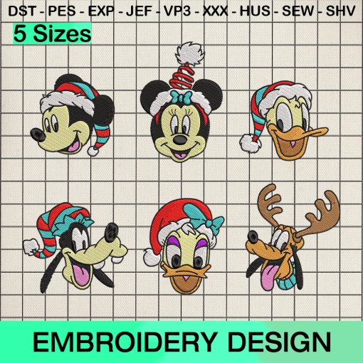 Characters Friends Mickey Christmas Embroidery Design, Disney Characters Mickey Christmas Machine Embroidery Designs